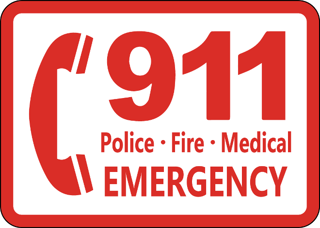 Call 911 sign, police, fire, medical, emergency