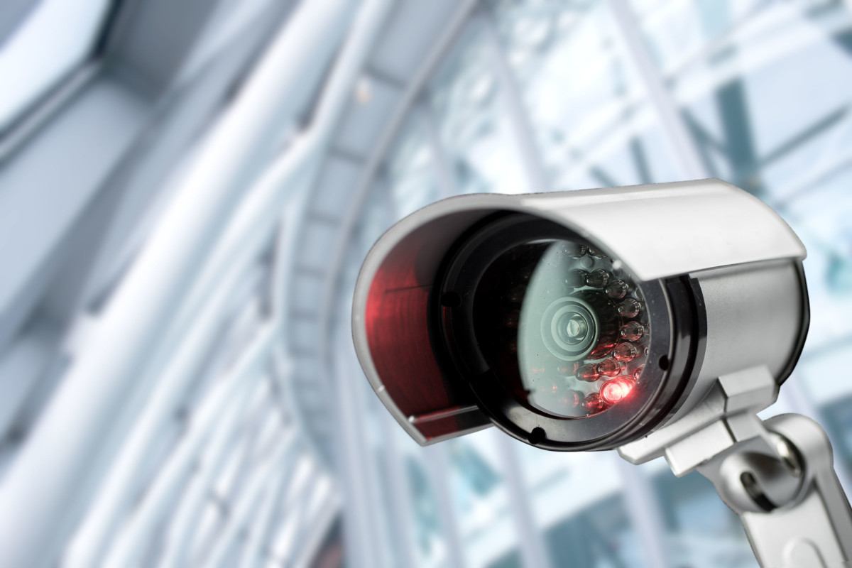 Silver Security Camera with a red light